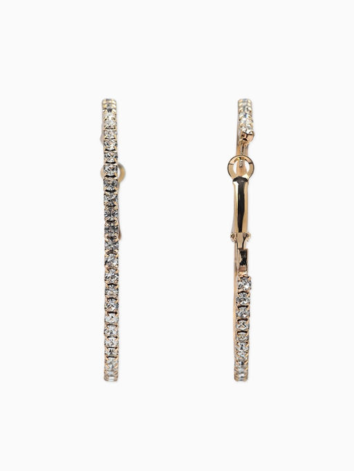 Серьги-кольца со стразами d=5,5см, цвет белый в золоте