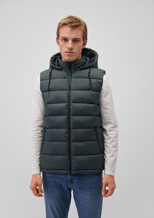 Kapusonlu Yesil Sisme Yelek - Mavi фото 3