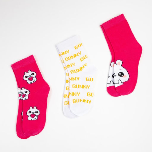 Носки для девочки KAFTAN: Smile, набор 3 пары, белые, розовые, 16-18