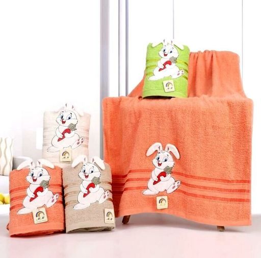 Махровое полотенце Зайка с морковкой- МОЛОЧНЫЙ 70*140 см. хлопок 100% - Лен поволжья фото 2