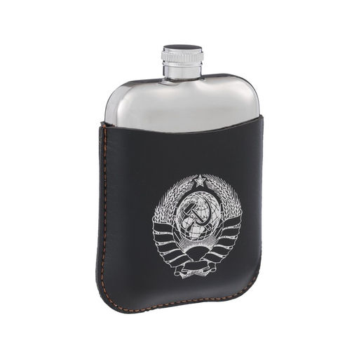 Фляжка Герб СССР, нержавеющая сталь, чехол, 180 мл, 6 oz