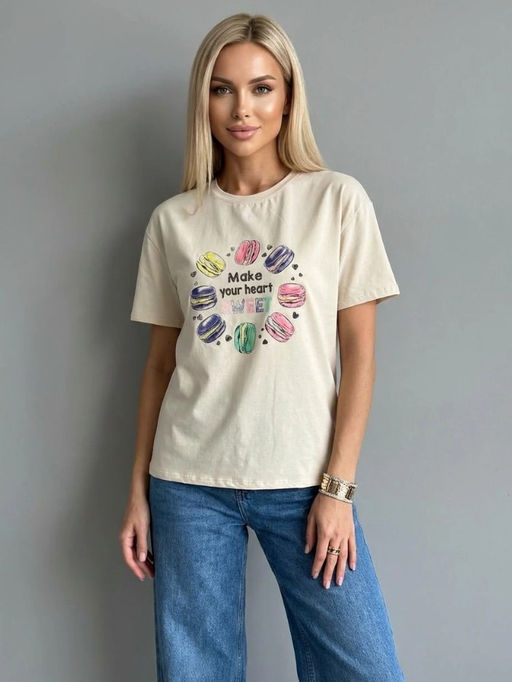 K13454 Футболка OVER SIZE (плотный хлопок) БЕЖЕВЫЙ