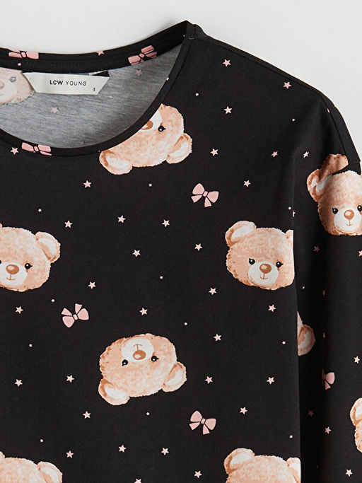 Bisiklet Yaka Ay? Bask?l? Kad?n Pijama ?st?