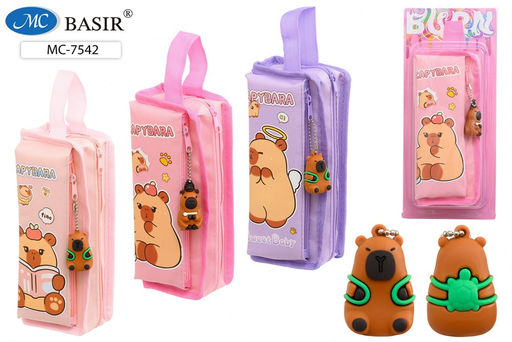 Пенал мягкий Basir "Капибара", 210*80*55мм (MC-7542) 2 кармана, брелок "капибара", ткань