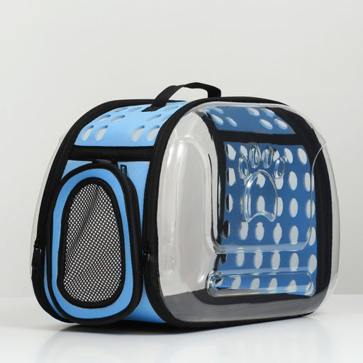 Переноска для животных прозрачная, 42*32*28 см, голубая - Пижон фото 3