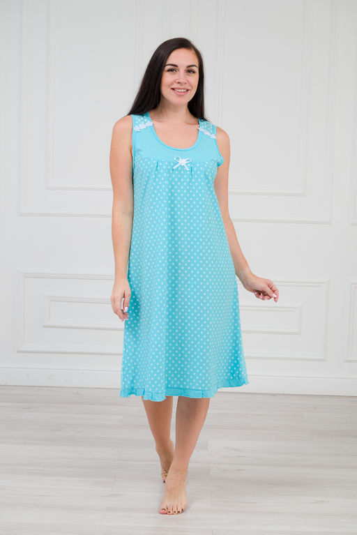 Ночная сорочка из кулирки Василиса горох на бирюзе - Амадэль фото 10