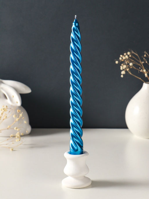 Набор свечей витых, 2.3×24.5 см, 5 ч, 50 г, 2 шт., синий металлик