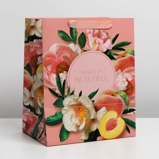 Пакет ламинированный с пластиковым окном Персики, 30,5 25 17,5 см - Дарите счастье фото 2