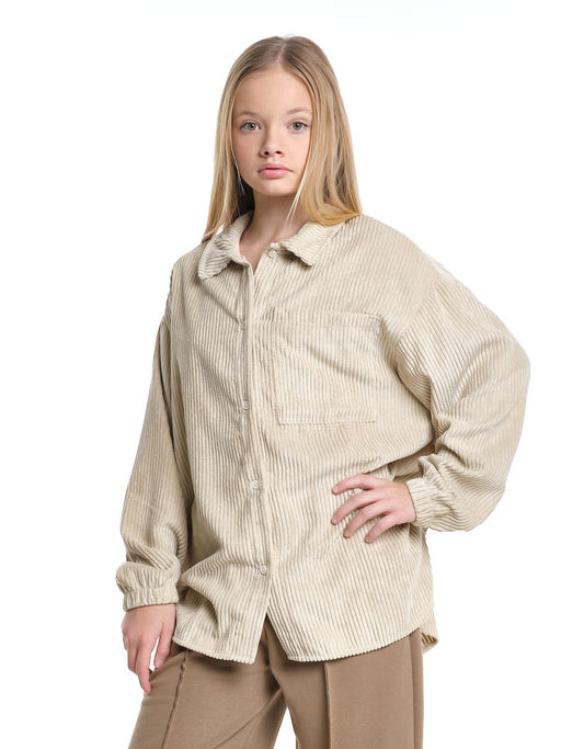 Вельветовая рубашка для девочки 22-7364 бежевый - Mini maxi фото 6