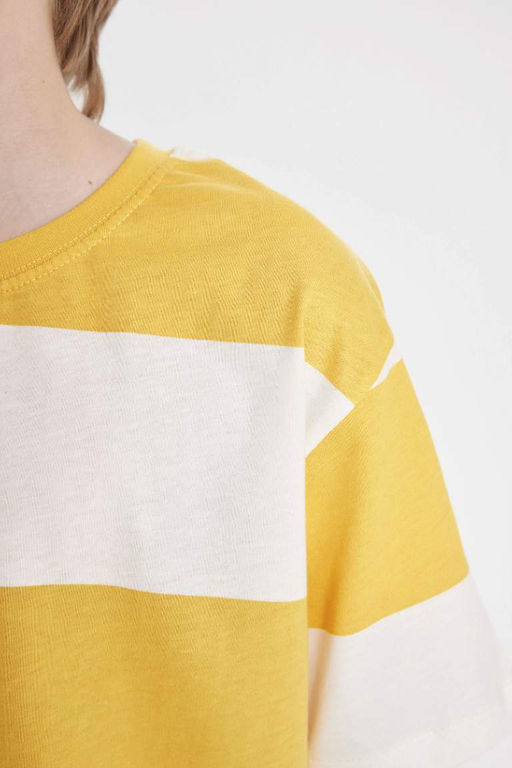 Полосатая футболка с короткими рукавами для мальчиков с круглым вырезом - Defacto фото 5