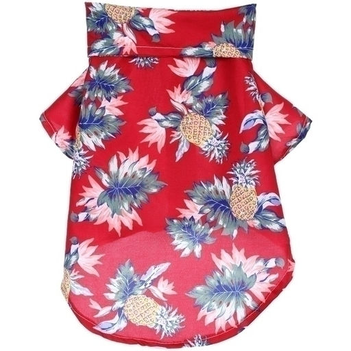 Рубашка для собак и кошек малых и средних пород "СТИЛЬНЫЙ БРО", цвет красный, принт ананасы с цветами, размер S