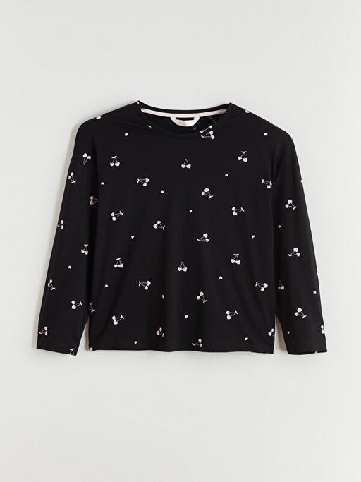 Bisiklet Yaka Kiraz Bask?l? Kad?n Pijama Tak?m?