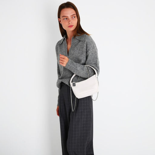 Сумка-багет на молнии, цепочка, цвет белый - Simaland фото 11