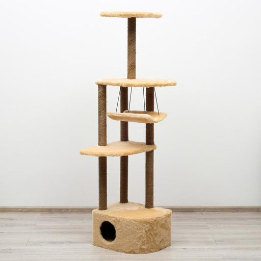 Комплекс для кошек с когтеточкой, угловой, с гамаком, 48 х 48 х 171 см, джут, искусственный мех, беж - Пижон фото 2