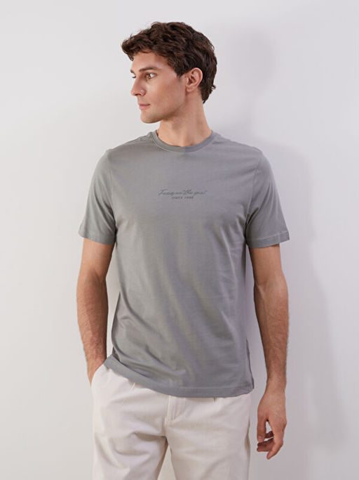 Bisiklet Yaka Bask?l? Penye Erkek Ti??rt