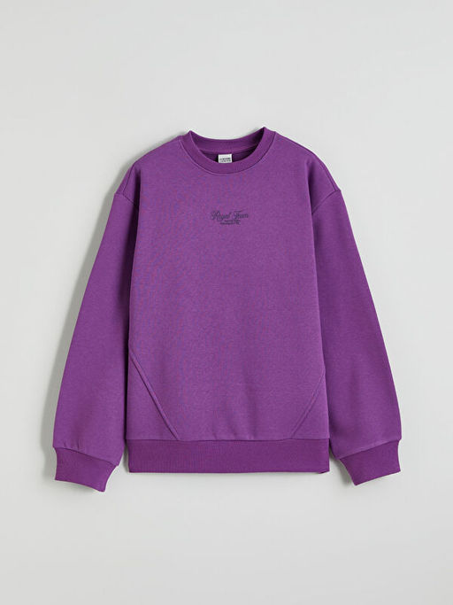 Bask?l? K?z ?ocuk Kal?n Sweatshirt