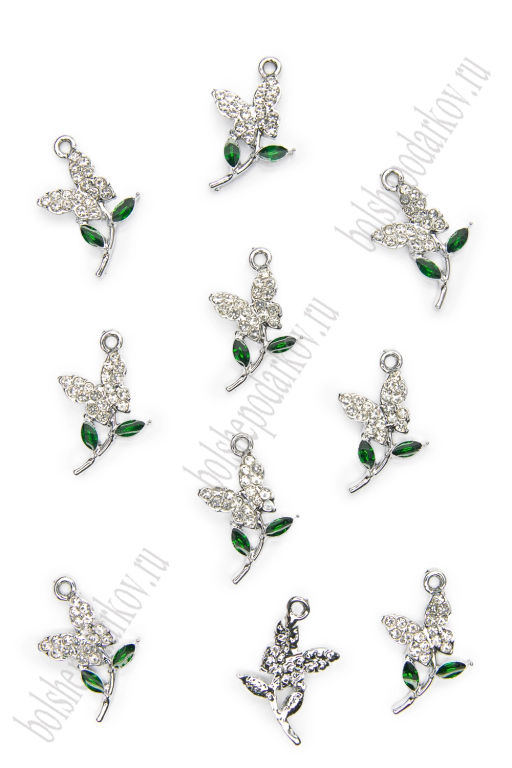 Подвеска металл "Бабочка на веточке" (10 шт) SF-7343, серебро/серебро