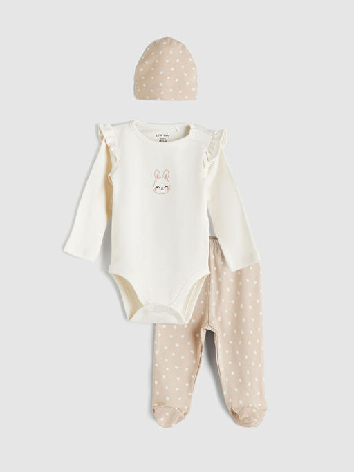 Bisiklet Yaka Uzun Kollu Bask?l? K?z Bebek Tak?m 3l?