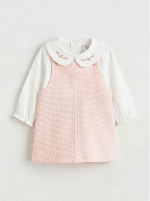 Bebe Yaka ?i?ekli K?z Bebek Salopet Elbise