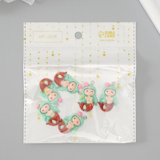 Цена за 6 шт. Подвеска для творчества пластик «Русалочка с голубыми волосами», 3.4×2.1×0.6 см