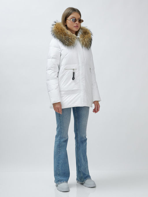 Куртка ПРЕМИУМ КЛАССА зимняя с мехом ЕНОТА, белого цвета - Mtforce фото 4