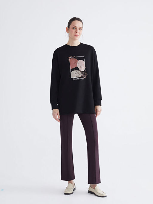 Bisiklet Yaka Bask?l? Oversize Kad?n Tunik