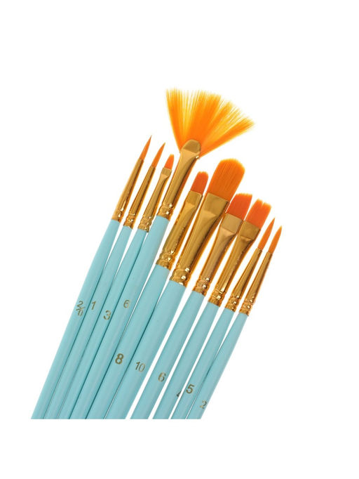 Набор кистей синтетика, 10 штук (№2/0.1.3.6.8.10.6.4.5.2), в блистере, (международный размер)