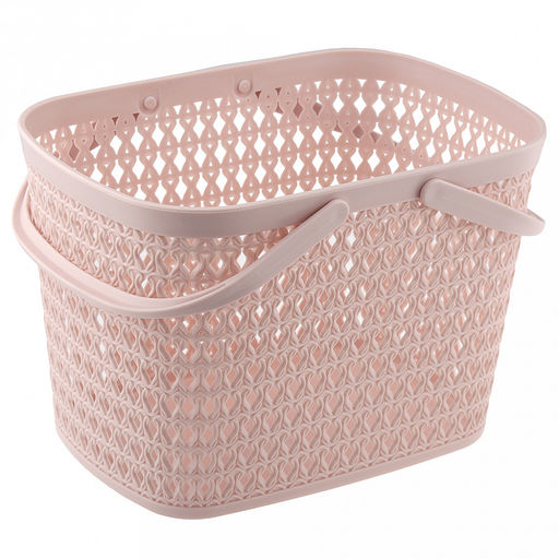 "Домашняя мода" Корзина пластмассовая для хранения "Вязанка" 26х18см h18см, с ручками, розовый (Китай)
