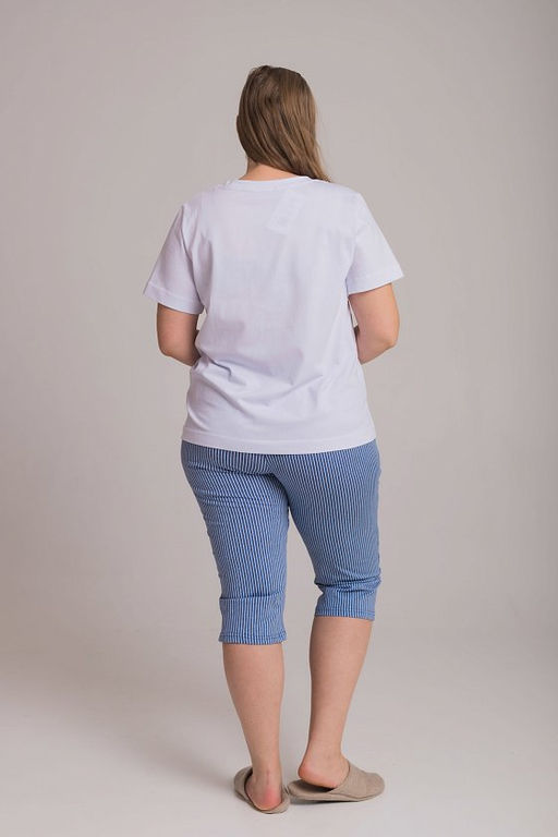 Капри из кулирки в полоску М326018гб голубой/белый - Елена фото 3