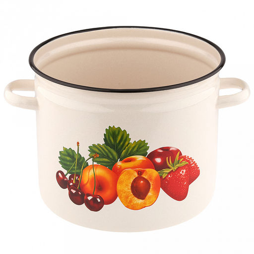 "Фруктовый сад" Кастрюля эмалированная 9л, форма цилиндрическая, металлическая крышка, металлические ручки (Россия)