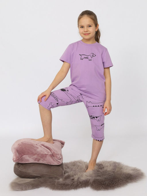CRB wear/CSJG 50173-45 Пижама для девочки (футболка, бриджи),лаванда/Ex.Cherubino  фото 7