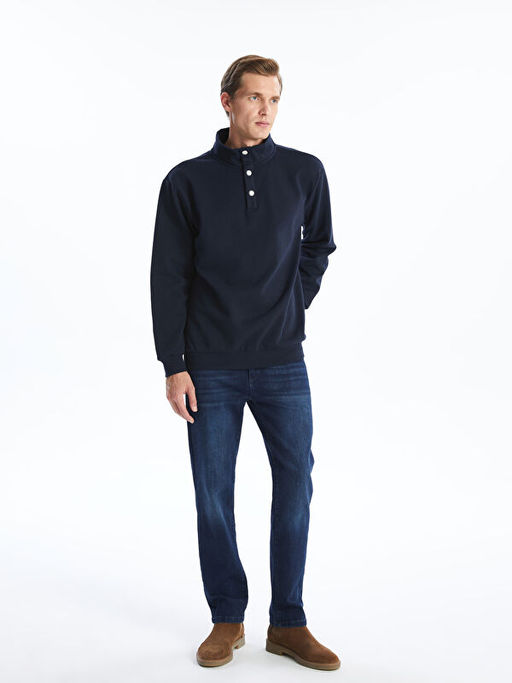 Dik Yaka Uzun Kollu Erkek Kal?n Sweatshirt
