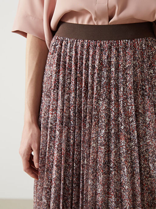 Beli Lastikli Desenli Kad?n Pileli Etek