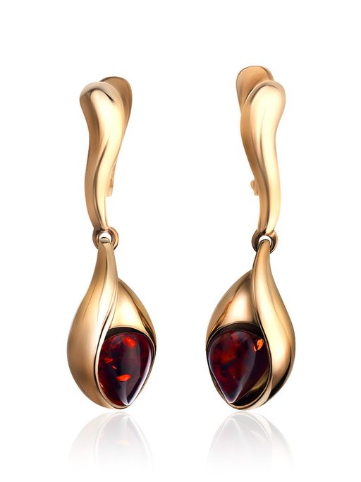 Удлинённые серьги Пион из натурального янтаря