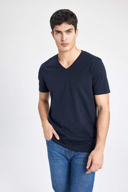 Базовая футболка Slim Fit с V-образным вырезом и короткими рукавами - Defacto фото 8