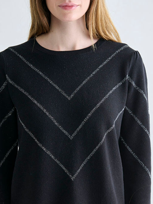 Bisiklet Yaka ?izgili Kad?n Triko Kazak