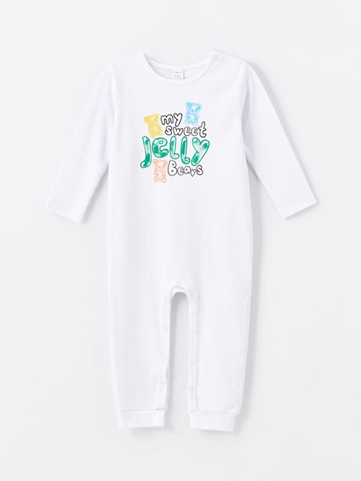 Bisiklet Yaka Uzun Kollu Bask?l? K?z Bebek Tulum