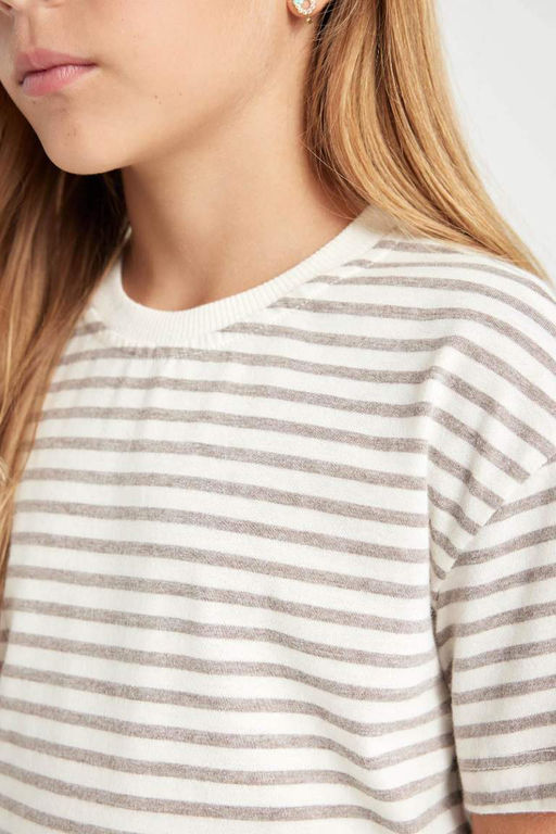 Школьная футболка Relax Fit с круглым вырезом и короткими рукавами для девочек - Defacto фото 6