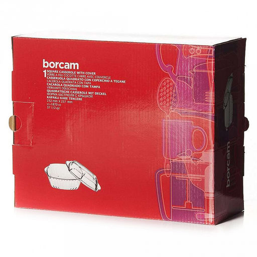 "Боркам (Borcam)" Форма стеклянная жаропрочная 2л, 17х17х7см, рифленый борт, стеклянная крышка, цветная коробка, Pasabahce (Турция)