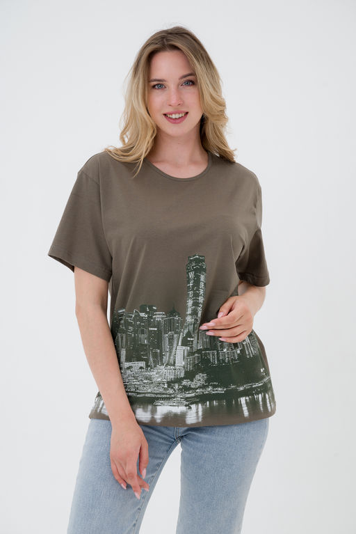 Футболка из кулирки унисекс Город хаки - Амадэль фото 9