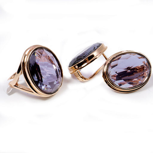 Комплект ювелирной бижутерии German Gold кольцо и серьги с Аметрином - Сандаловый дом фото 2