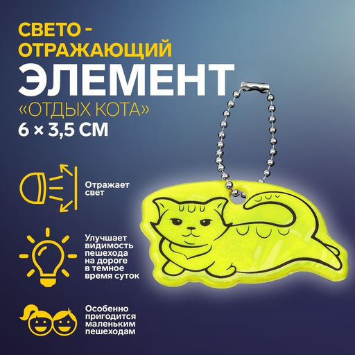 Цена за 9 шт. Светоотражающий элемент «Отдых кота», двусторонний, 6×3.5 см, МИКС