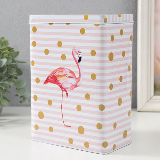 Набор шкатулок для хранения мелочей, украшений «Прямоугольная. Фламинго и золотой горох», 2 шт., металл