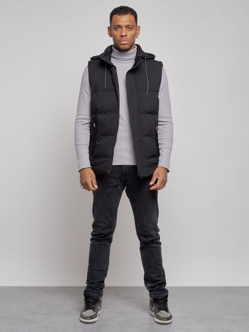 Жилетка мужская утепленная с капюшоном великан черного цвета 8618Ch - YUNDA фото 2