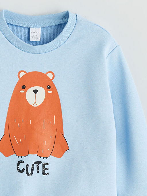 Bisiklet Yaka Bask?l? Erkek ?ocuk Sweatshirt