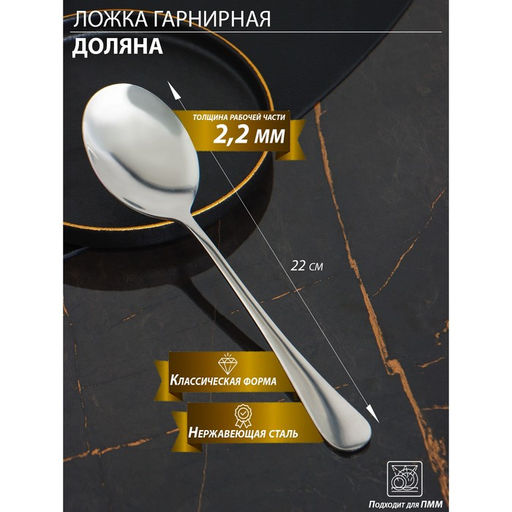 Ложка гарнирная из нержавеющей стали Доляна, h=22 см, толщина 2.2 мм, 410 сталь