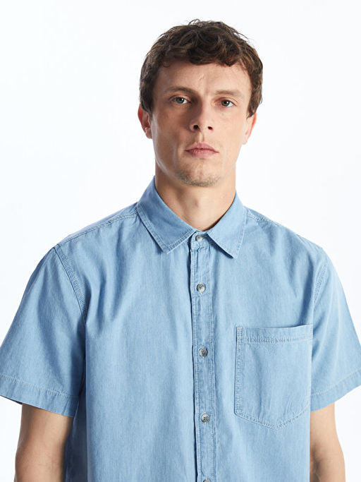 Regular Fit K?sa Kollu Erkek Jean G?mlek