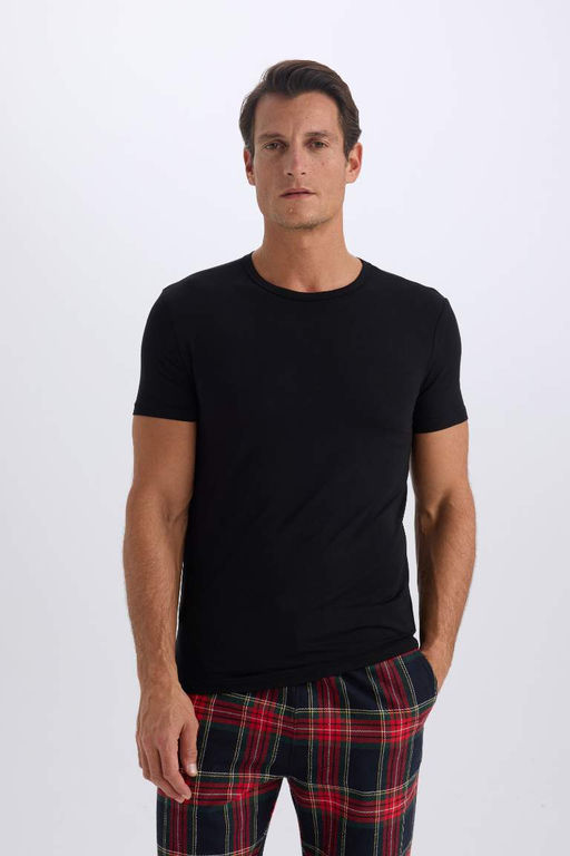 Premium Slim Fit Dar Kesim Bisiklet Yaka K?sa Kollu Modal Ust - Defacto фото 2