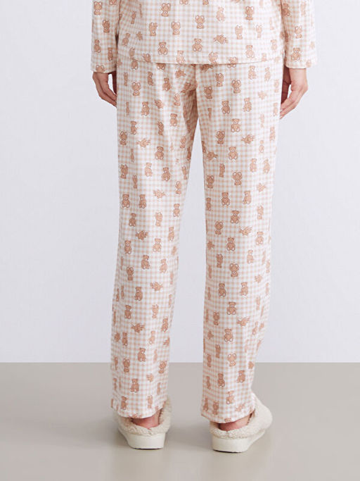 Beli Lastikli Bask?l? Kad?n Pijama Alt?