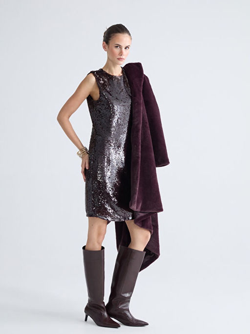 Bisiklet Yaka Pul Payetli Mini Elbise